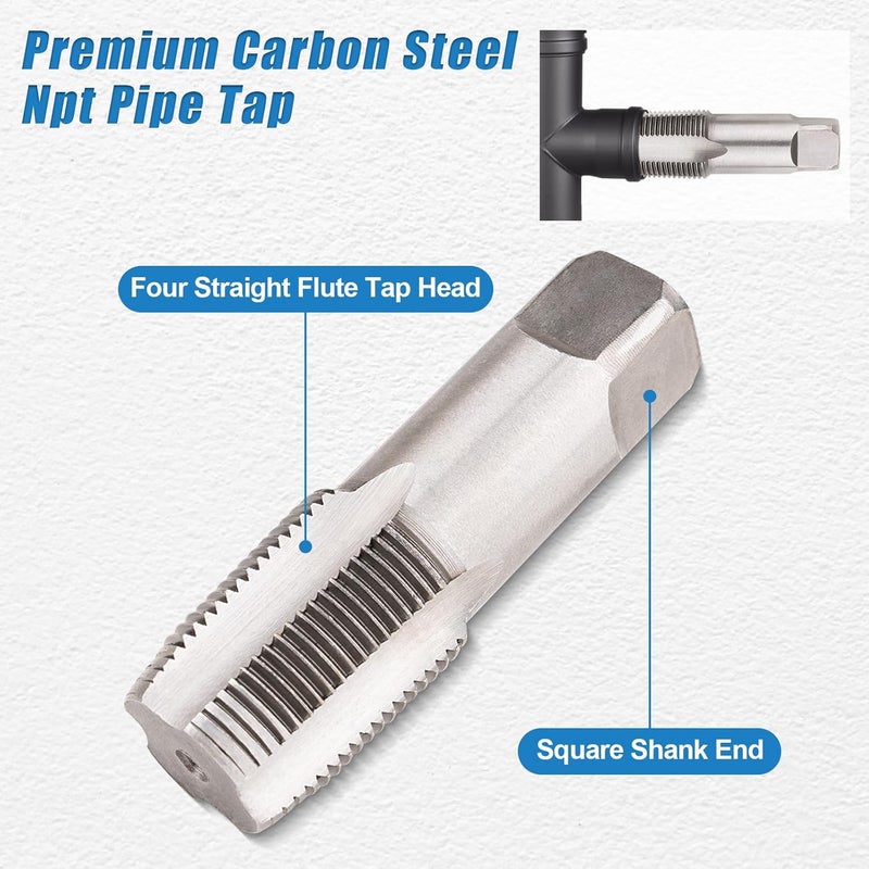 Siapupy طقم أدوات حفر أنابيب NPT من 5 قطع، طقم حفر ومكابس NPT بأحجام 1/8"، 1/4"، 3/8"، 1/2" و3/4" – أداة حفر يدوية من الفولاذ الكربوني للسباكة، الميكانيكا، ومهام الأعمال اليدوية، توفر خيوط دقيقة ونظيفة - Image 3